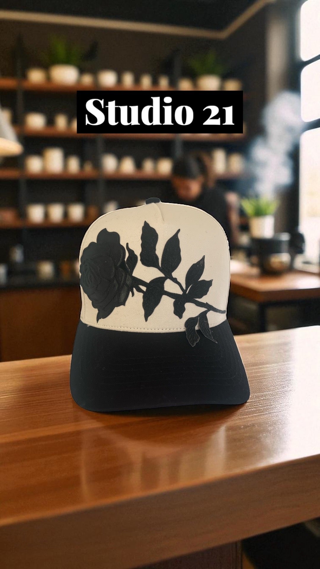 Two-Tone Black & Cream Trucker Hat – Cotton Snapback Cap